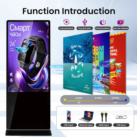 ZhiYu 65” Touch Digital Poster Kiosk, Single Sided, Android 11 OS, Caster Wheels