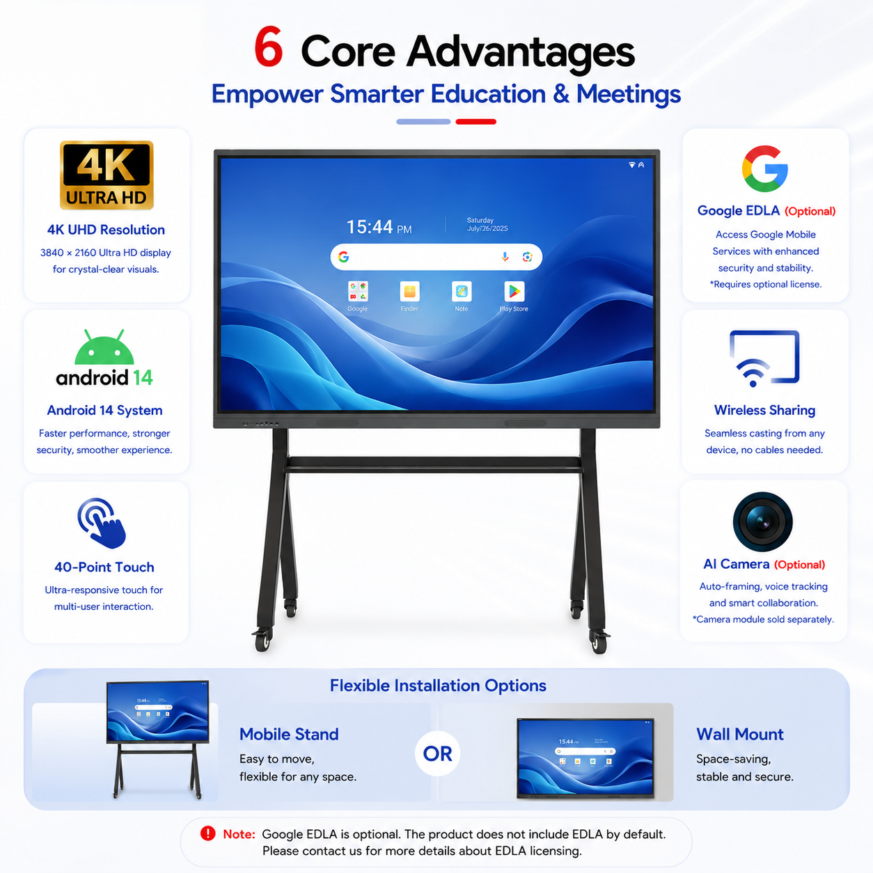ZhiYu 55 Inch 4K Interactive Flat Panel Smart Board | Dual OS Android 14 & Windows 10