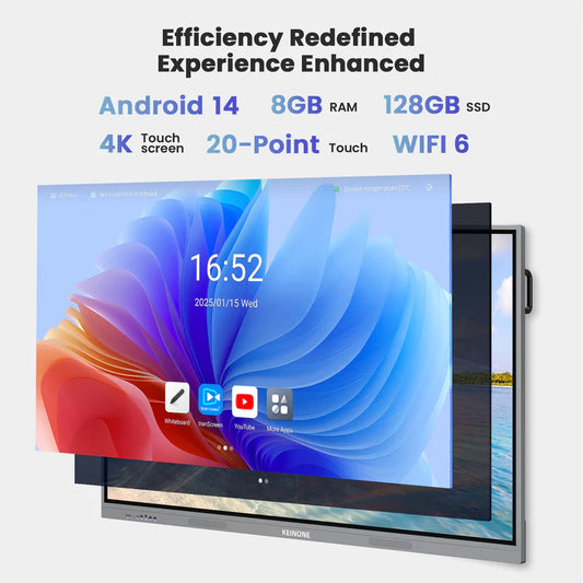 ZhiYu 55 Inch 4K Interactive Flat Panel Smart Board | Dual OS Android 14 & Windows 10