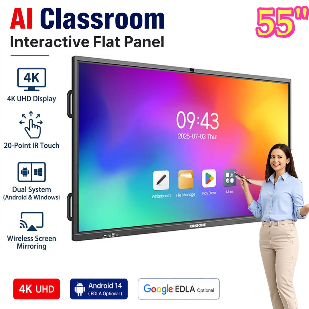 ZhiYu 55 Inch 4K Interactive Flat Panel Smart Board | Dual OS Android 14 & Windows 10