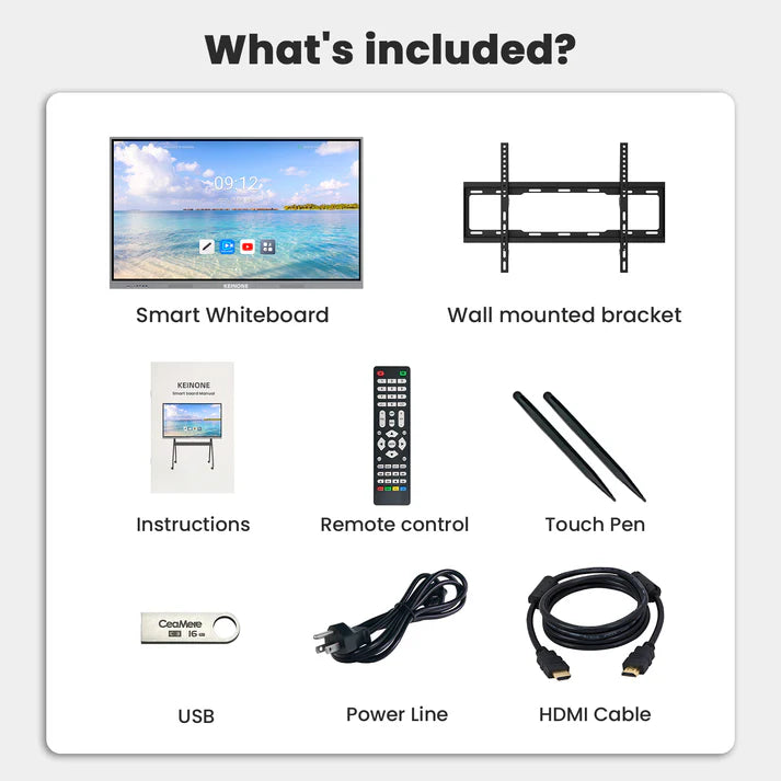 ZhiYu 65 inch Smart Board 8+128 – Android 14, Windows 10 dual system 4K Interactive Flat Panel