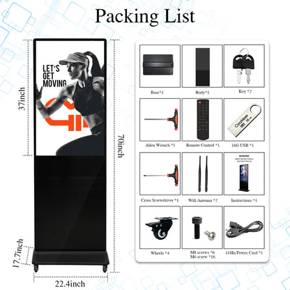 ZhiYu 55” Touch Screen Display Kiosk with Movable Wheels