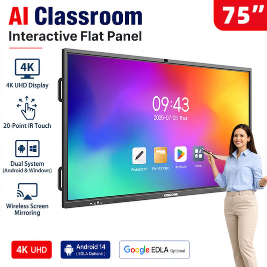 ZhiYu 75 Inch Smart Board 4K Interactive Flat Panel | Android 14 & Windows 10
